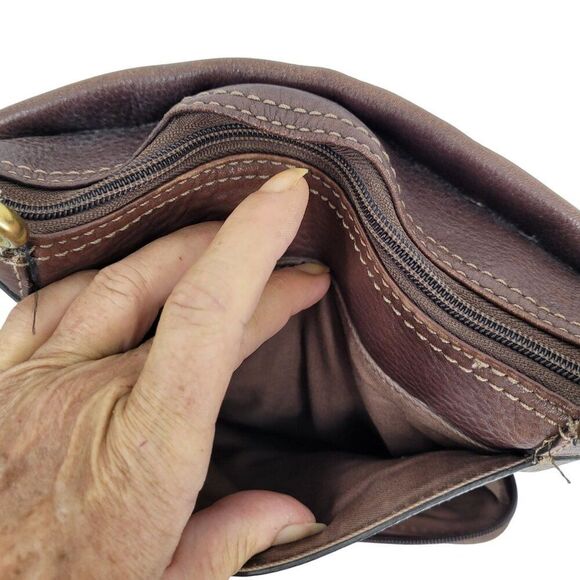 Vtg Fossil Morgan Brown Pebble Leather Crossbody Bag Multiple Pockets Adjustable - Picture 13 of 16